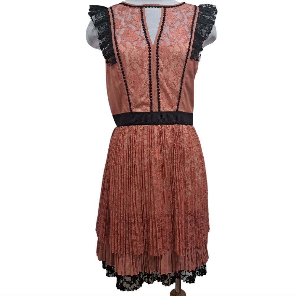 Sisley Lace Trim Mini Dress in Rust and Black - Picture 2 of 16